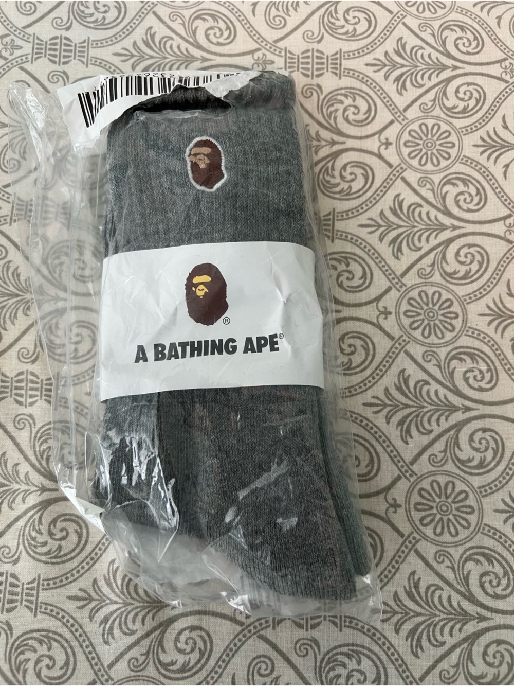 Bape Grey Crew Socks with Ape Head Logo